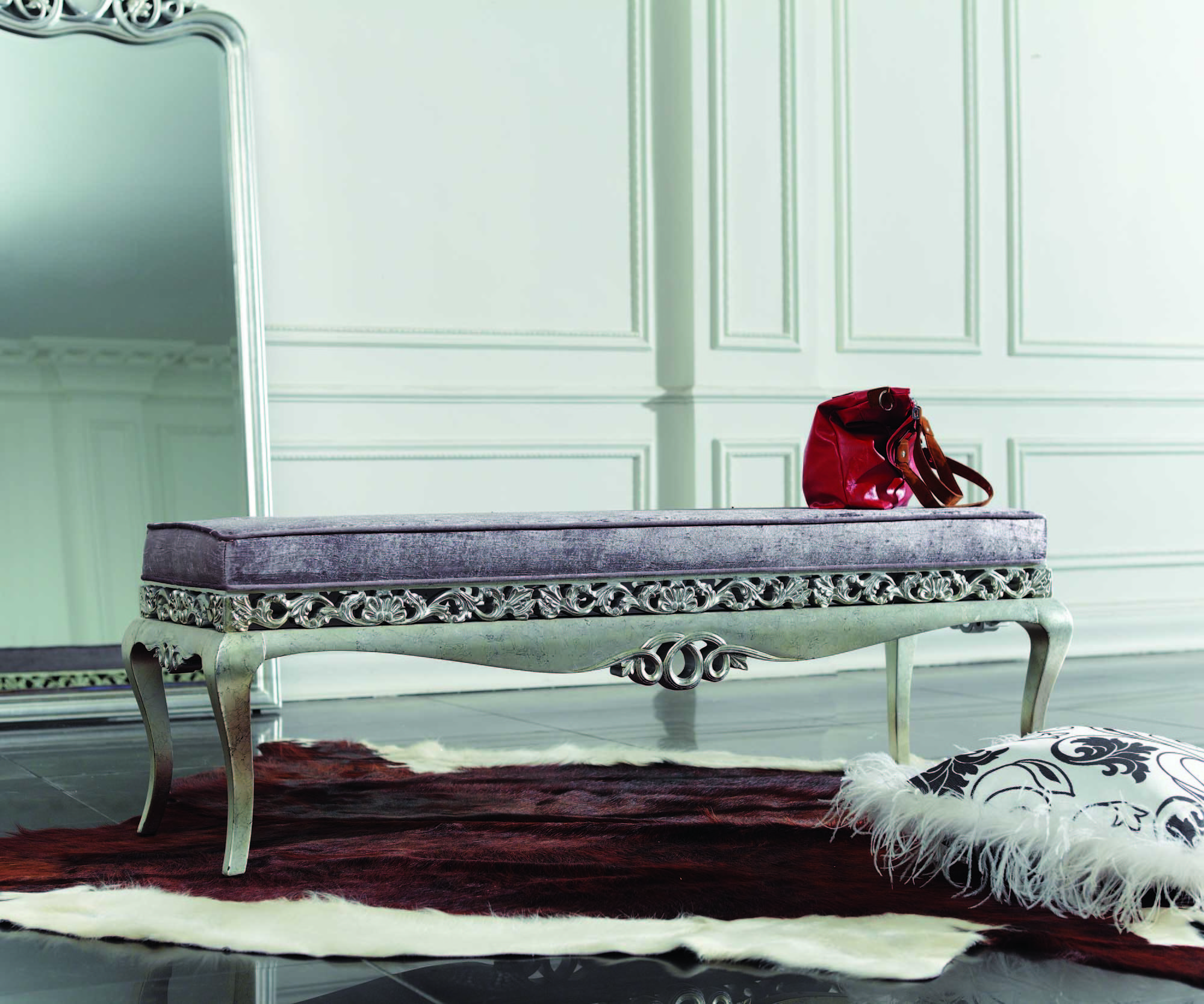SGS Italian Luxury European Bedroom Furniture Purple Natural Wood King Bedroom Set