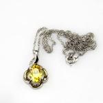 925 Silver Wave Chain Necklace and Citrine Cubic Zircon Pendant (PSJ0431)