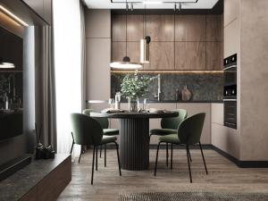 China Fitted Pinkish Brown PET Kitchen Cabinets Modern Bespoke Kitchen Cabinets factory