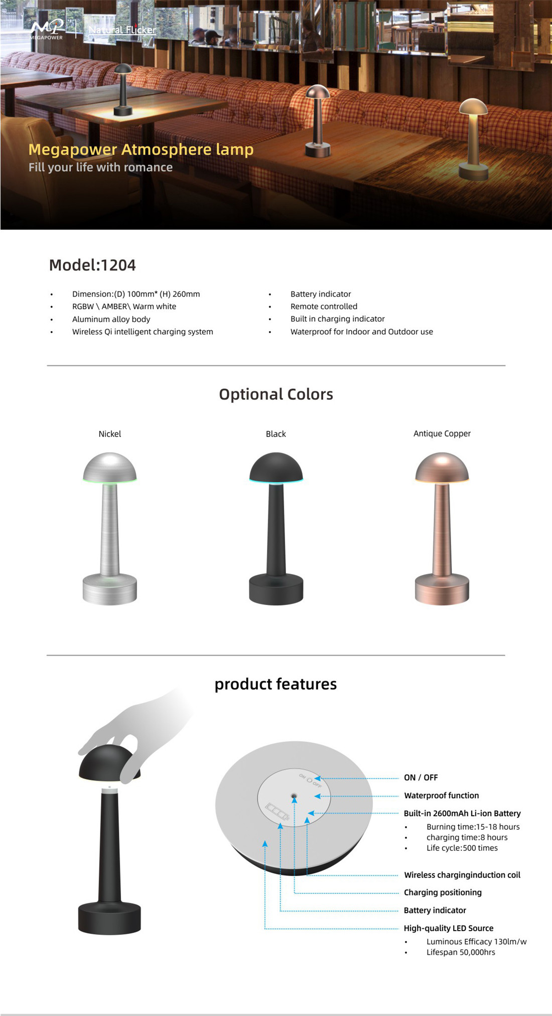 Smart Cordless Table Lamp, Modern Design Phone Control Portable Night Light for Living Rooms, Bedrooms and Camping