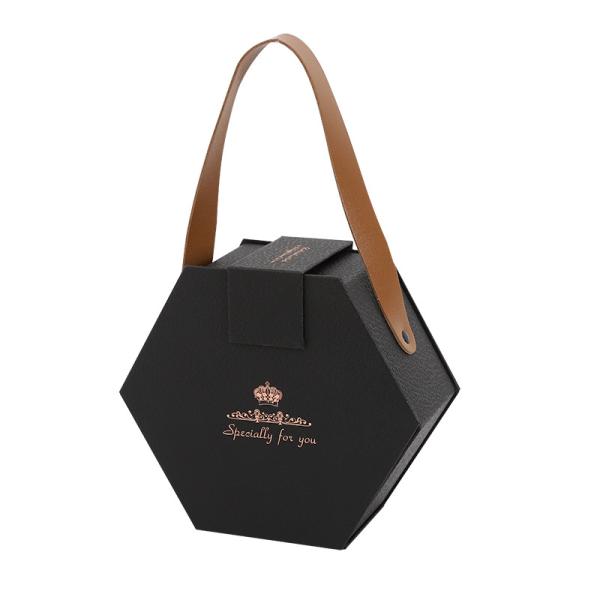 Custom Design Luxury Dekunprinting Hexagonal Magnetic Gift Box With Handle Rigid Boxes