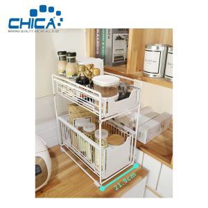 China White Color 2 Tiers Kitchen Fridge Storage Rack Black Color 37.4x21.9x44cm Fridge Rack Accessories of Kitchen Sink factory