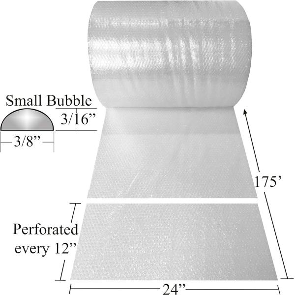 Bubble Roll 24 Wide X 175 Ft Small Bubbles 3/16 Perforated Every 12, Clear Perforated Bubble Cushioning Wrap