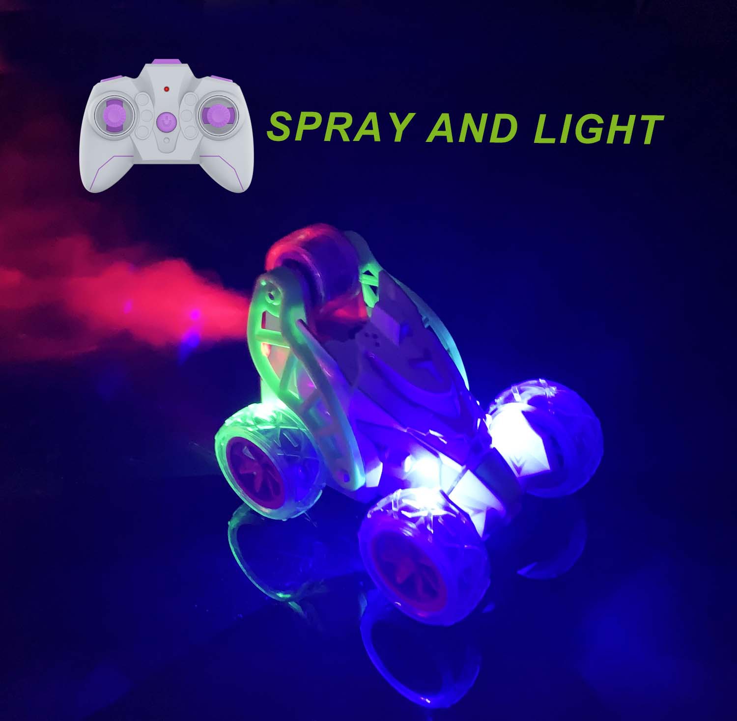 2.4G Stunt Dumper Light Spray Roll Over Remote Control Vehicle for Outdoor Play and Fun