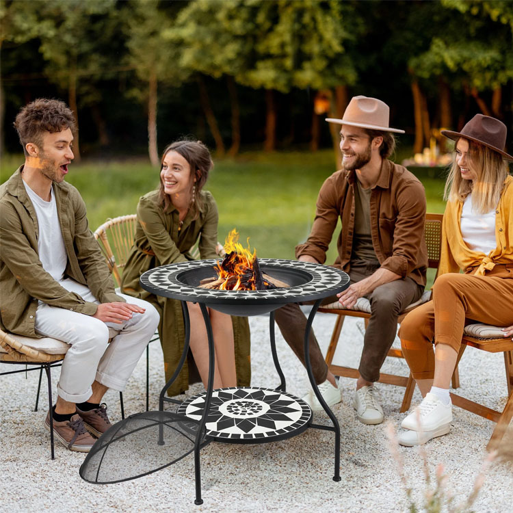 Outdoor Garden Bonfire Camping Wood Burning Firepit with Ice Bucket and Mosaic Fire Pit