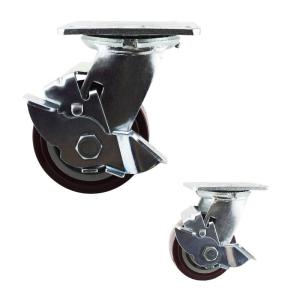 China 200kg PU Swivel Side Brake 100mm Heavy Duty Casters Wheels factory