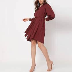 Long Sleeve Ladies Dress Button Front Knee Length Dress for Women Clothing