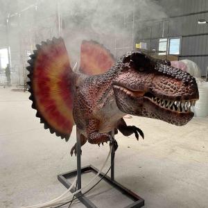 China Lifelike Realistic Animatronic Dinosaur Dilophosaurus Head With Smoking Effect factory
