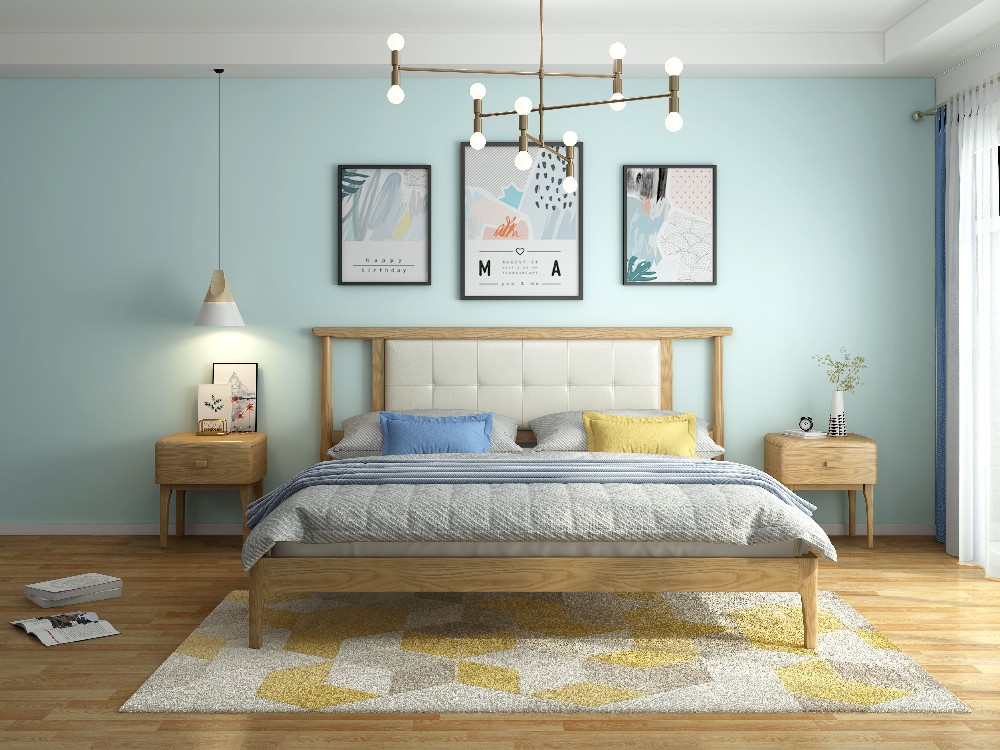 Nordic Natural Ash Wood Simple King Size Bed