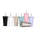Portable 500ml 750ml Personalized Stainless Steel Tumbler With Straw Double Wall