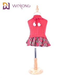 China Yarn Dyed Plaid Dog Sweater Knitted Wool Dog Dress Sweatshirt Apparel factory