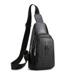 Trendy Black Leather Belt Bag for Men Crossbody Crocodile Grain Travel Fashion