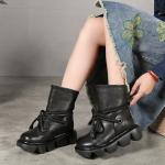 S236 Retro short boots handmade leather thick-soled warm women's shoes autumn