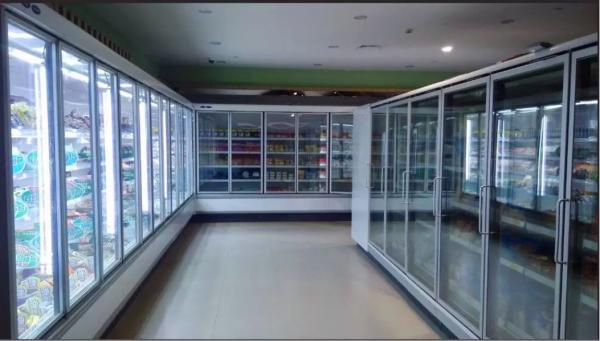 Glass door commercial supermarket walk in cooler beverage milk display