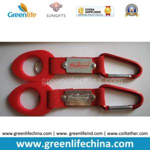 China Promotional custom logo red Karabiner with short strap&amp;rubber water bottle loop holder factory