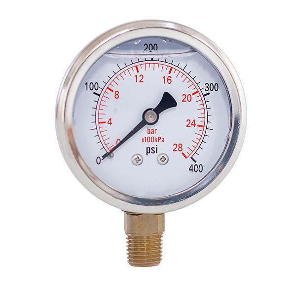 28 Bar SS 2.5Inch Liquid Filled Pressure Gauges 1/4 Thread Compound Pressure