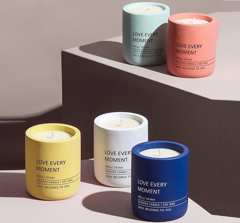 Custom Logo Nordic Cylinder Concrete Candle Holders