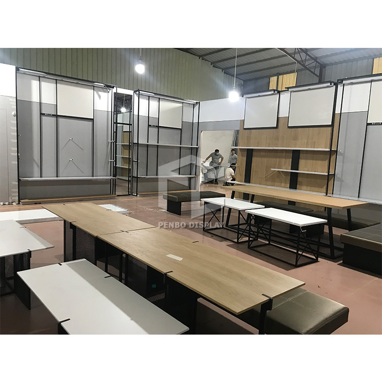 Gold Color Clothes Display Store Furniture Plywood Stainless Steel Material