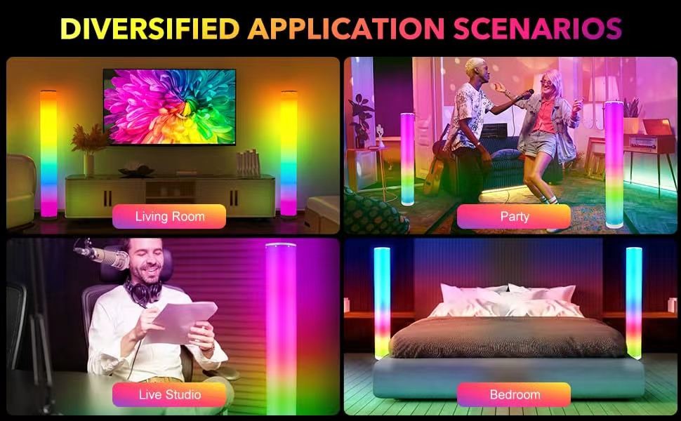 12V 1A LED Corner Floor Lamp RGB Color Changing Standing Lamp Multicolor