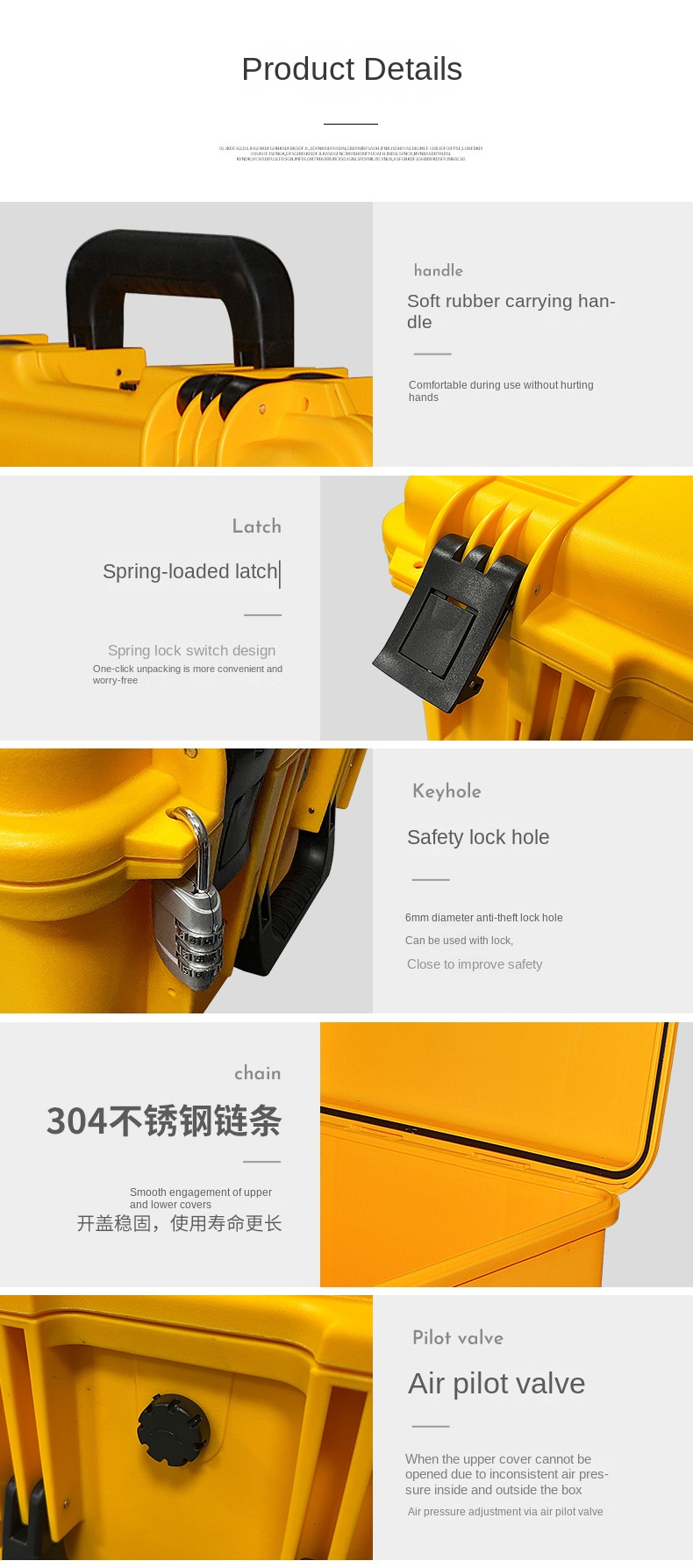Plastic Handle Yellow Square Storage Safety Box for Photography Toolbox and Equipment Instrument Protective Case