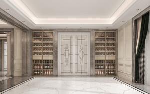 China Fully Embedded Stainless Steel Wine Cabinet With Woodgrain Finish factory