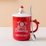 New Festival Mug Christmas Round Santa Claus Lid Stainless Steel Spoon Elk