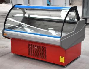 China Curved Glass Deli Meat Display Refrigerator Red Meat Service Case factory