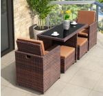 5 Pieces Black Outdoor Wicker Sofa Table Ottoman Garden Sets Sofa Rattan