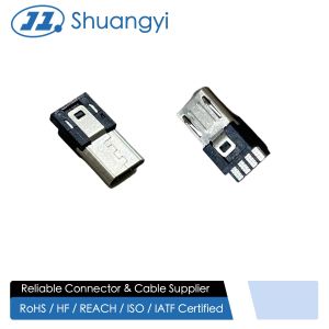 Micro-USB Male Molding Cable-End Connector | 5-Pin to 4-Pin Cut Wire | Gold-Plated G/F | Electrical Wire Terminal Cable Connector