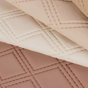 China Soft Stitched Embroidered Diamond Woven Decorative PVC Faux Artificial Leather factory
