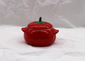 China Tomato Shaped Dolomite Ceramic Sugar Container / Ceramic Storage Jars With Two Handle factory
