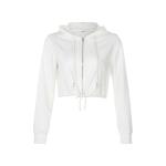 Manufacturer Women Spring Fall Drawstring Crop Top Sweatshirt Full Zipper