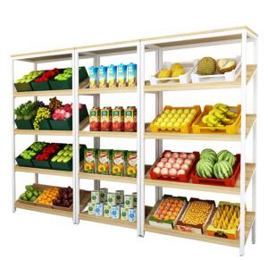 China Fashion Shop Wooden Shelf Rack , Wooden Display Cabinet For Vegetable / Juice / Cake factory