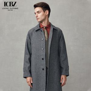 China Mid-Length Dark Gray Wool Coat Business Casual Men's Windbreaker with Mandarin Collar factory