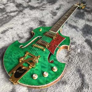 China 2021 Custom Grand Special Irregular Shape Body Semi-Hollow Body Electric Guitar in Green factory