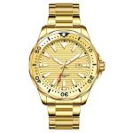 OEM Mens Stainless Steel Quartz Watch Gold Rotate Bezel Business
