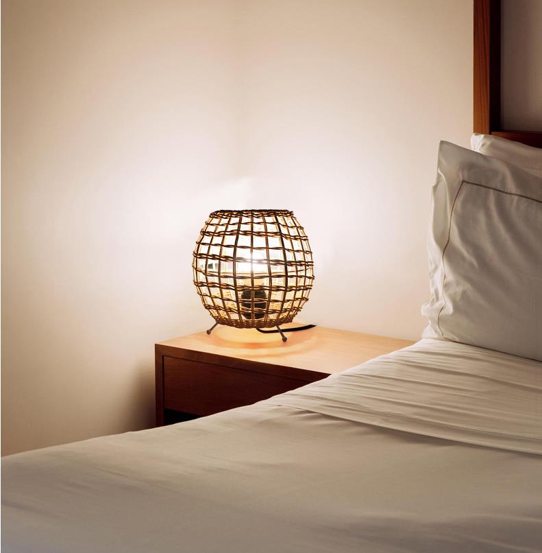 small Creative rattan ball table lamp Rattan art rattan woven bedroom decorative table lamp