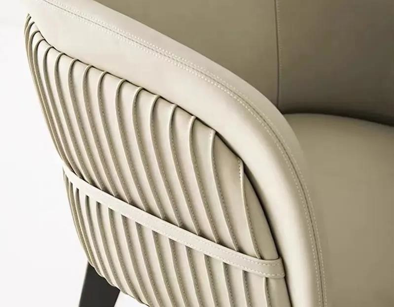 Modern Hotel Restaurant Furniture Genuine Leather Metal Dining Chair