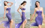 Sleeveless Ladies Mermaid Swimsuit Mermaid Tail Style Good Sun Protection