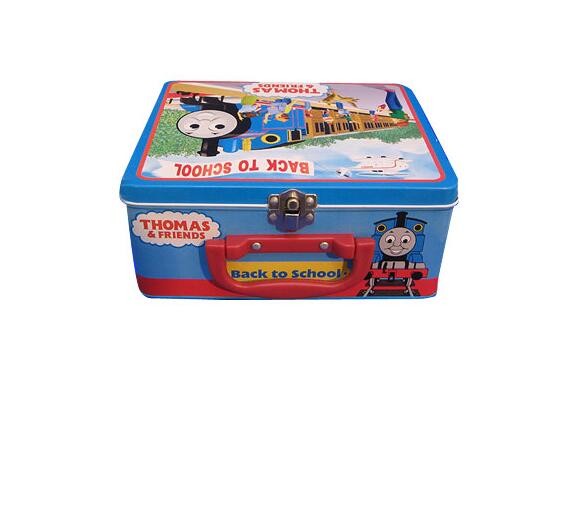 Square Cartoon Printed Metal Tin Lunch Box With Custom Artwork