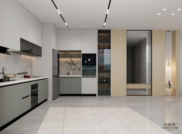 L-Shaped Layout Modern Stainless Steel Kitchen Cabinets With Functional Quartz