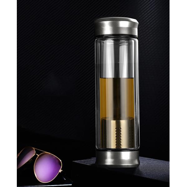 Safe Reusable Glass Bottles , Build In Tea Mesh Net Insulated Drink Bottle