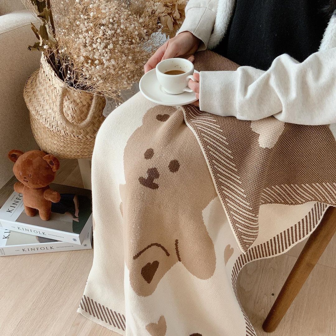 Y-Z 100%cotton Knit Baby Wrap Knitted Natural White Light Beige Gray Throw Baby Girl Boy Newborn Blanket