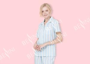 China Striped Ladies Short Sleeve Pajama Sets , Lace Trimmed Women'S Sleepwear Sets factory