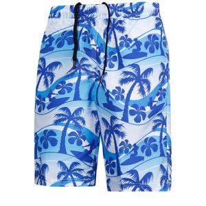 China Beach Summer Elastic Waist Men'S Blue Coconut Tree Five Point Shorts Quick Drying factory