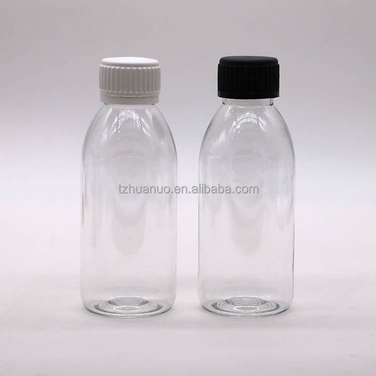 150ml PET Oval Amber Prescription Pharmacy Liquid Medicine Scaled Container with Lid
