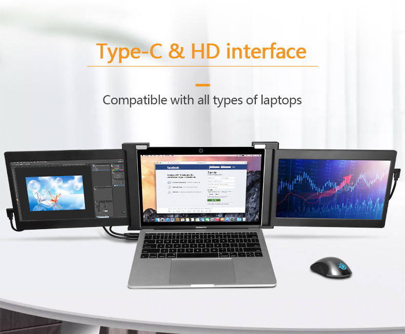 Perfectly Matched 10.1 inch Portable Laptop Dual Screen With Type C Port