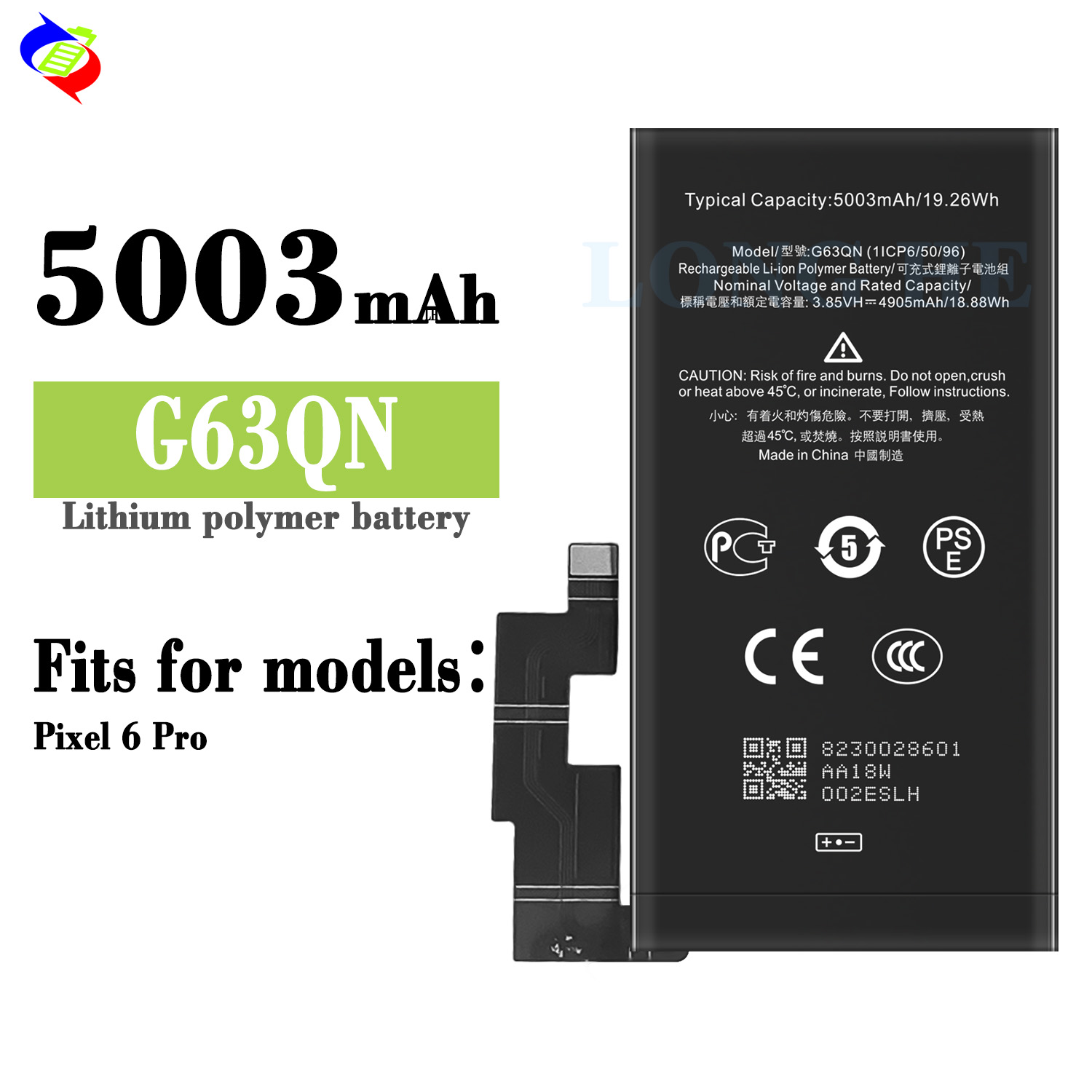 3.85V 4900mah G63QN Lithium ion Replacement Battery for Pixel 6 Pro G8VOU GLUOG GF5KQ