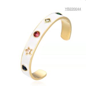 China Stainless Steel Colorful Gemstone Bracelet White Wide Cuff Bangles For Wedding factory