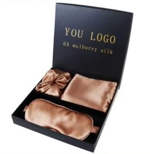 China Luxury Sleep Black Silk Eye Mask Custom LOGO OEM/OEM 100% Silk Pillow Case Set Black factory